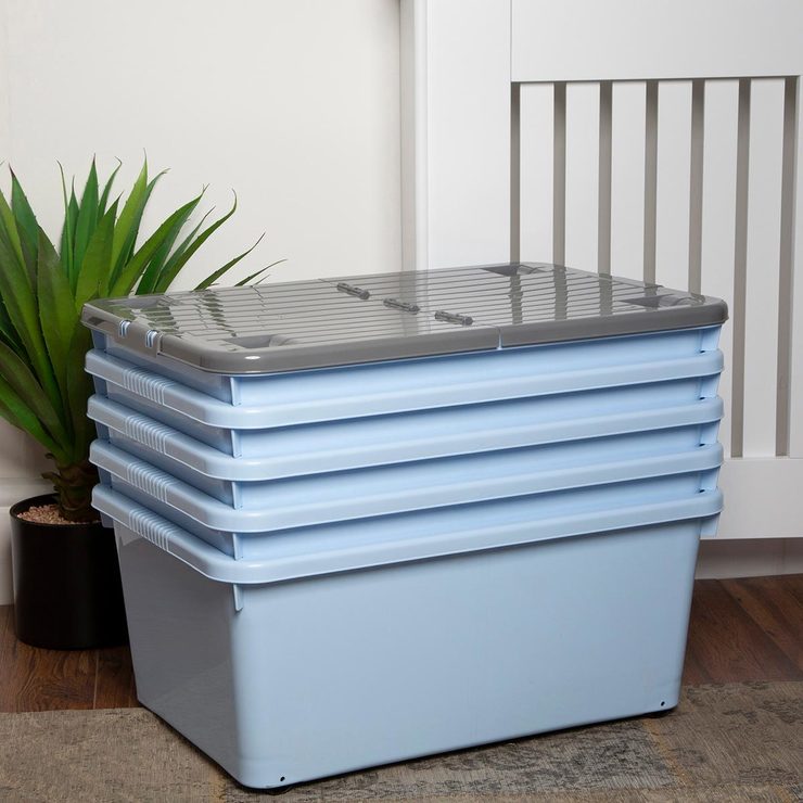 Wham 45L Wheeled Plastic Storage Box, in Cool Blue 5 Pack Costco UK