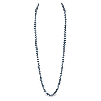 7.5mm-8mm Freshwater Black Pearl Necklace, 18ct Yellow Gold