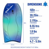 Graphic showing the dimensions of the bodyboard