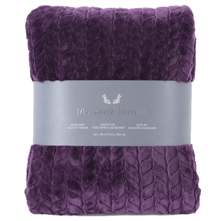 Maison & Jardin Jacquard Velvet Throw 152 x 203 cm, Plum ...