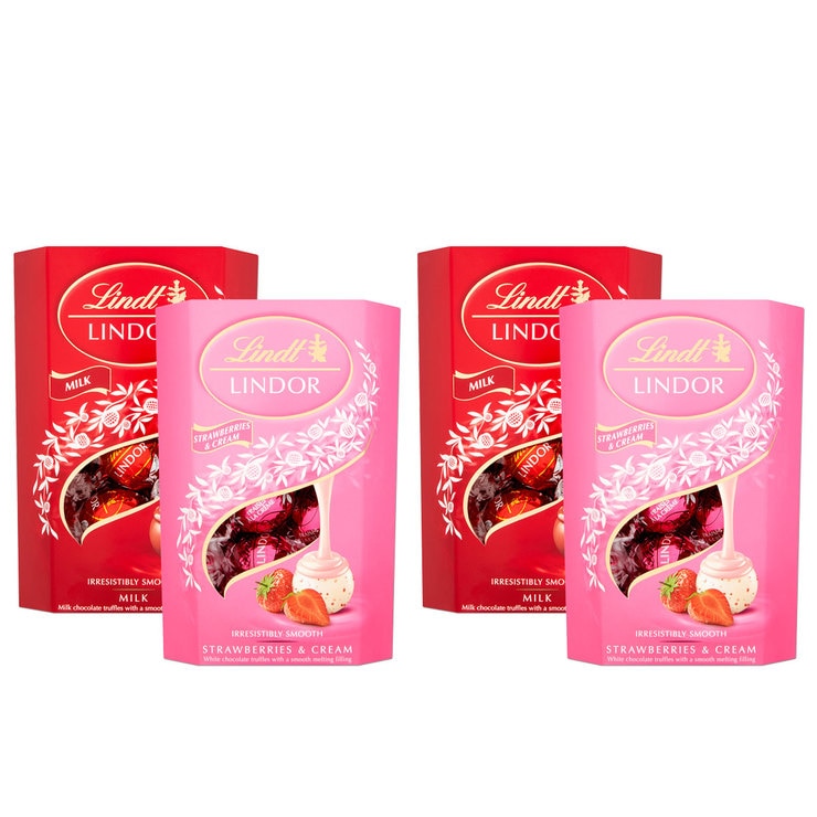 Lindt Lindor Milk Chocolate and Strawberries & Cream Chocolate Truffles, 4 x 200g Costco UK