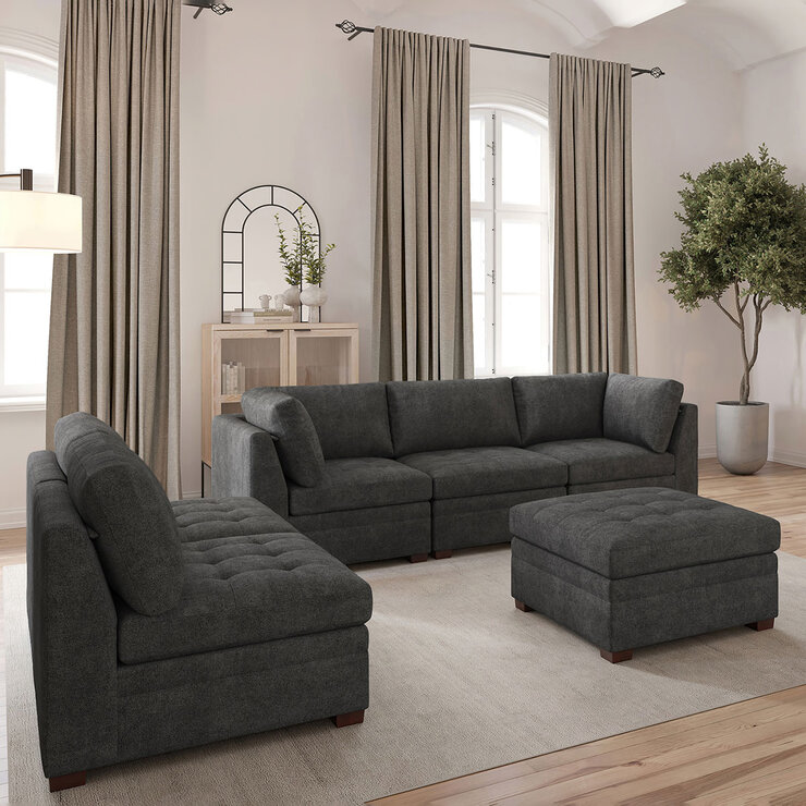 Thomasville Tisdale Dark Grey 6 Piece Modular Fabric Sofa