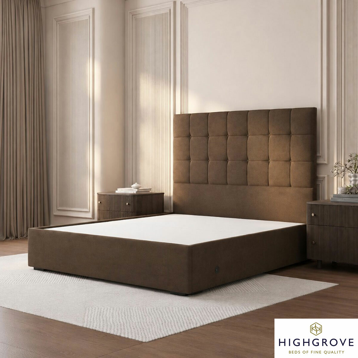 Highgrove Kavalan Brown Fabric Full Ottoman Bed Frame in 3 Sizes Highgrove Kavalan Brown Fabric Full Ottoman Bed Frame in 3 Sizes