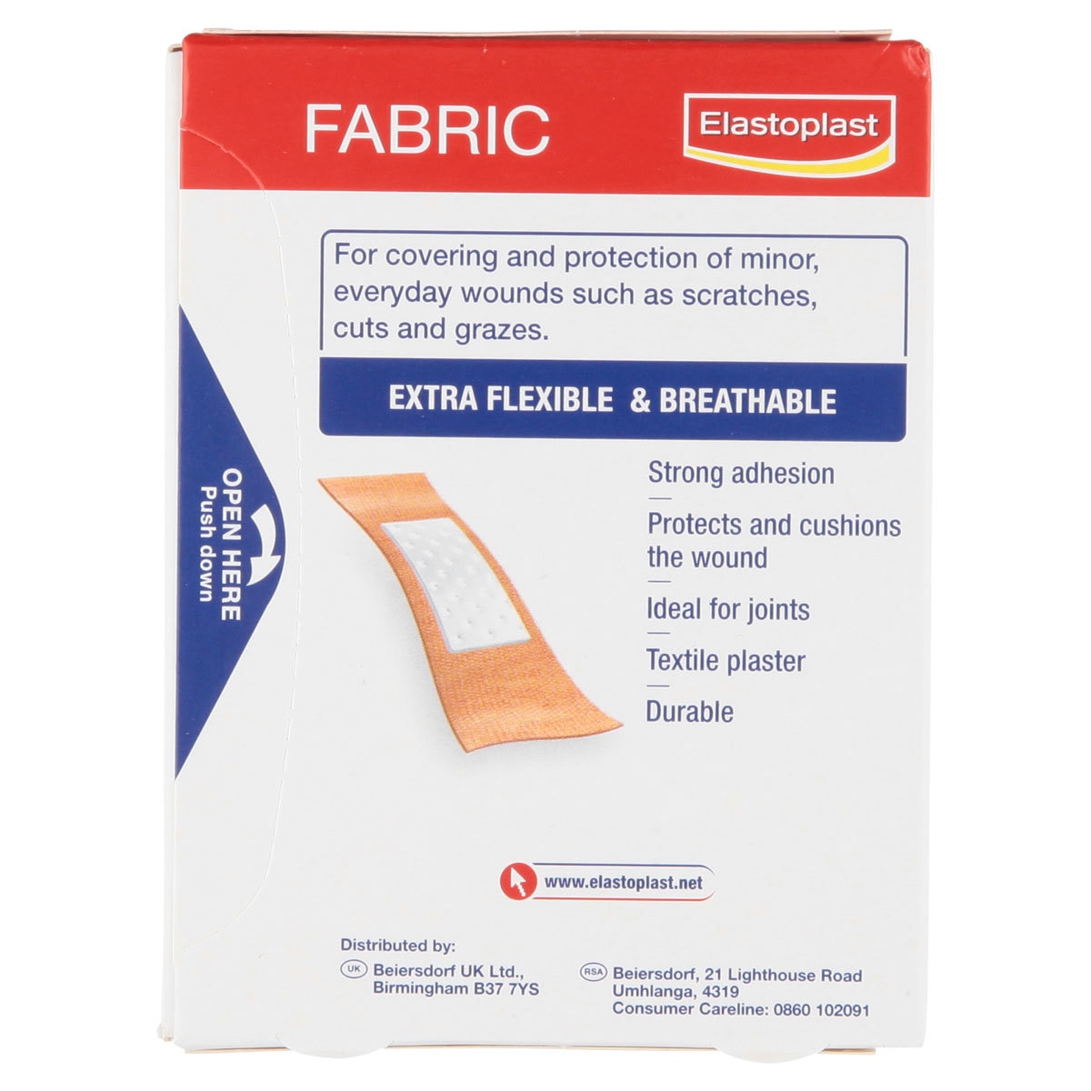 1 box of Elastoplast Fabric plasters back of pack