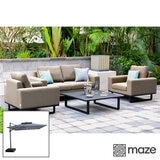 Maze Ethos 4 Piece Deep Seating Patio Set + 10 x 10ft Solar LED Cantilever Umbrella with Base (in Oatmeal)