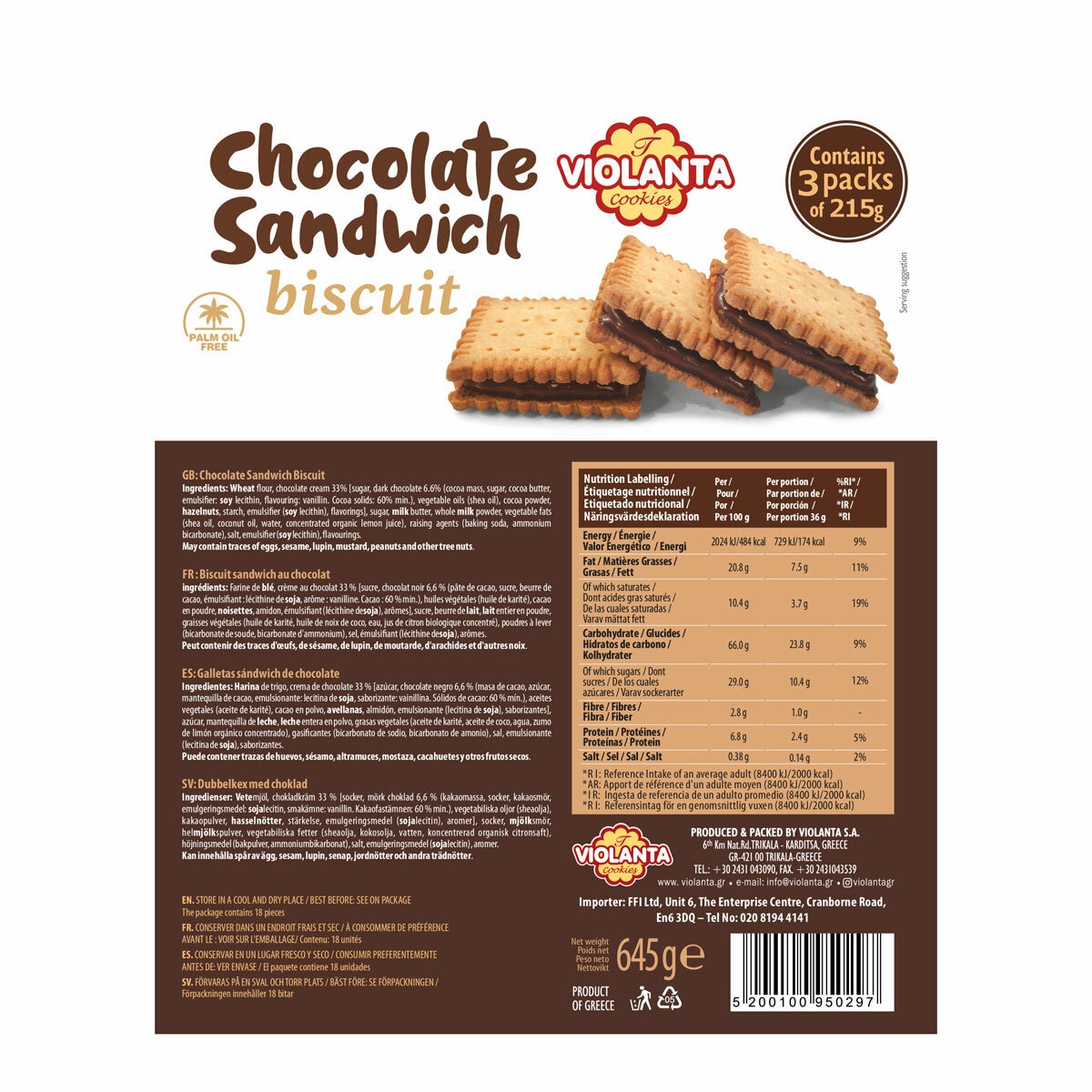 Violanta Chocolate Sandwich Biscuits, 645g