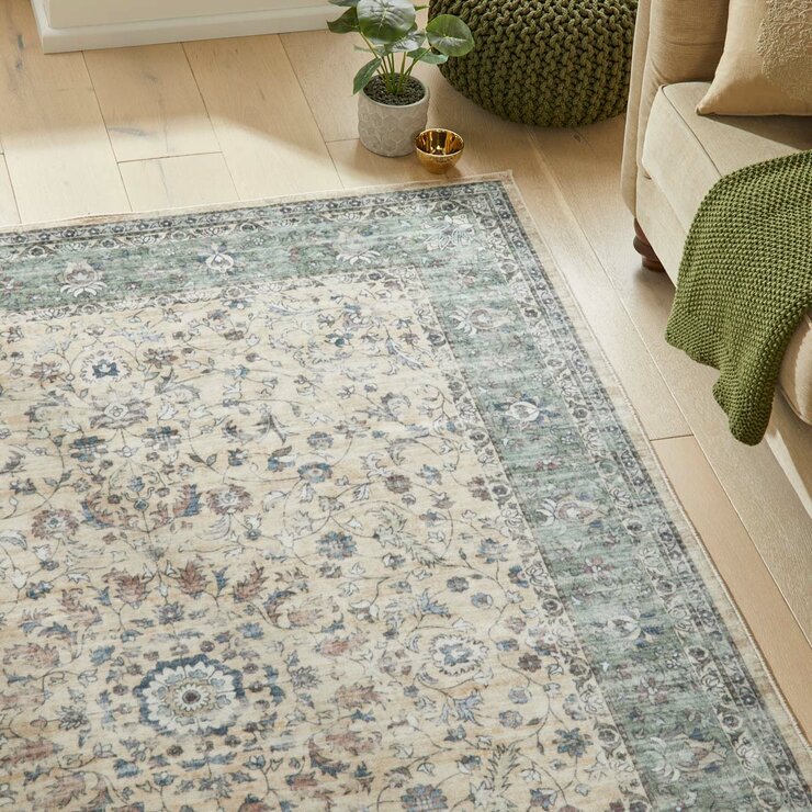 Concept Looms Liberty Cream Green Washable Rug, in 3 Sizes