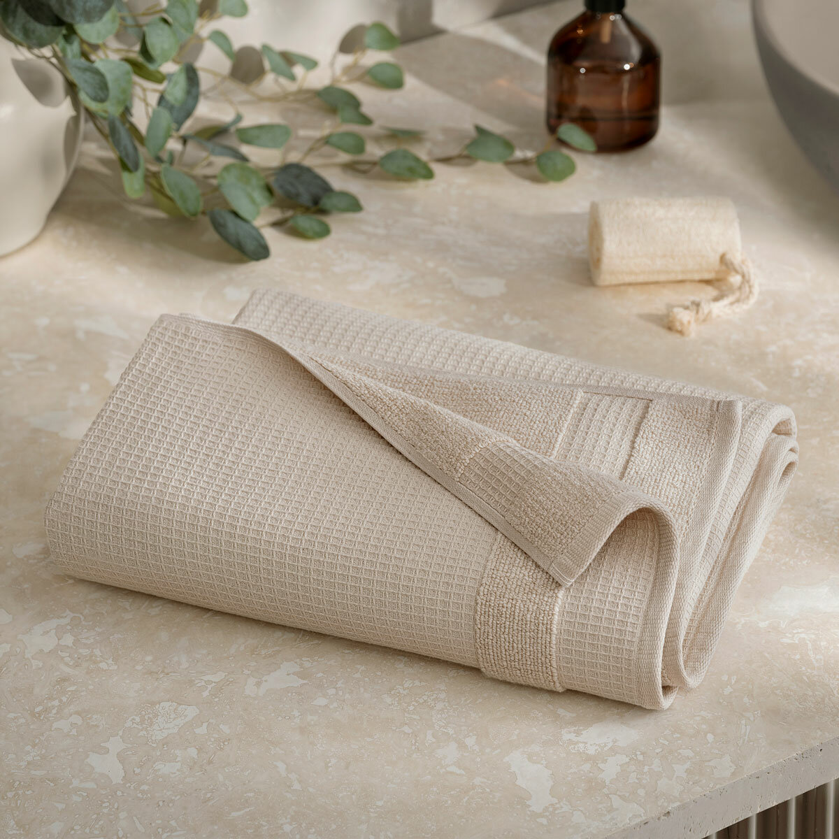 Welhome 100% Cotton Waffle Bath Towel, Taupe