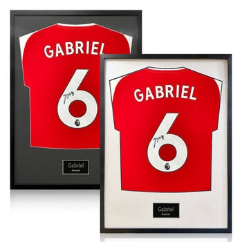 Gabriel Signed Framed Arsenal Football Shirt including 1 Photo in 2 Options: White or Black Mount