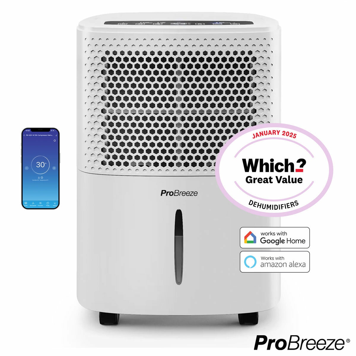 Pro Breeze 12L Dehumidifer With Humidistat & Smart App Control, PB-D-06W-W-UK Pro Breeze 12L Dehumidifer With Humidistat & Smart App Control, PB-D-06W-W-UK