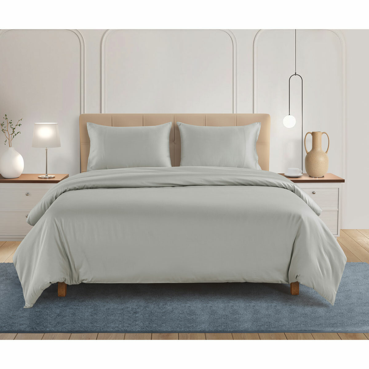 Welhome 500 Thread Count Lyocell Cotton Blend Duvet Set in Silver, Double