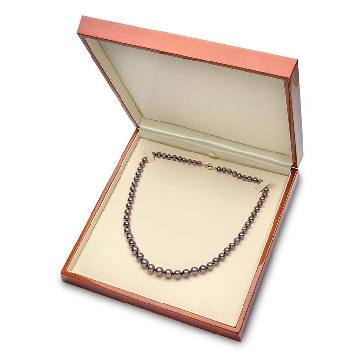 95mm Cultured Freshwater Black Graduated Pearl Necklace, 18ct Yellow