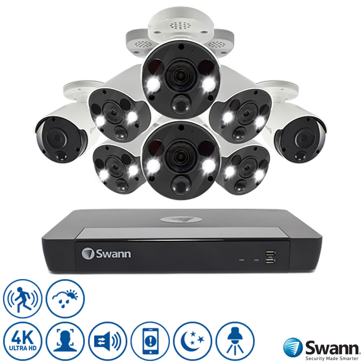 Swann 16 Channel 2TB NVR Recorder with 6 x 4K Ultra HD Spotlight + 2 x 4K Thermal Sensing IP Security Camera, SWNVK-1686802B6FB