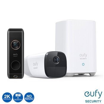eufy 2K Video Dual Camera Doorbell with HomeBase 2 16GB Local Storage and eufycam 2 Pro Wireless Home Security Camera