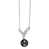 8.0-9.0mm Tahitian Cultured Pearl & 0.35ctw Diamond Pendant, 14ct White Gold