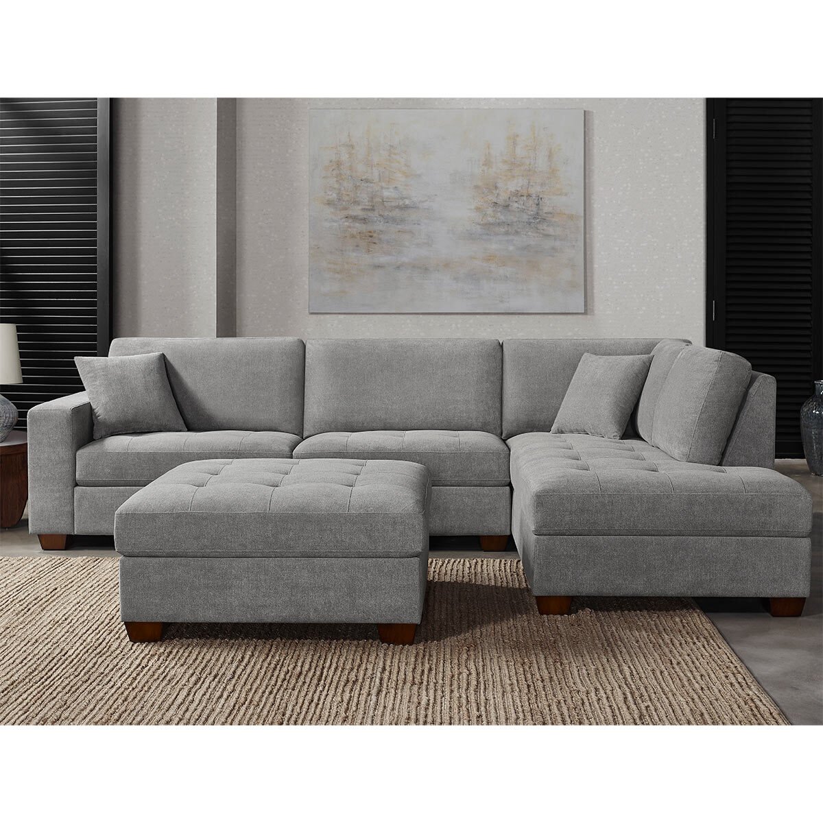 Thomasville Miles Grey Fabric Corner Sofa with Ottoman