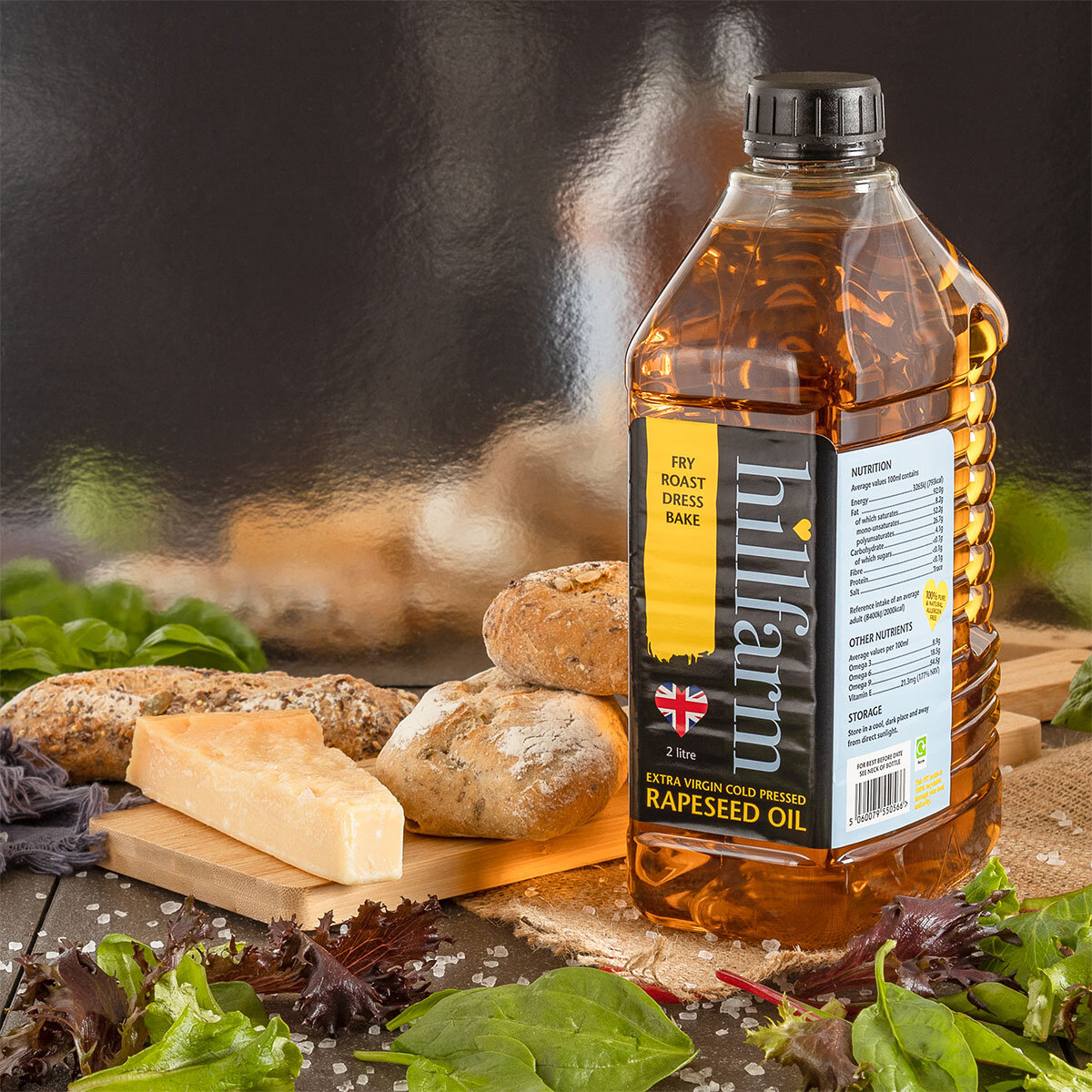 Bottle on Table with Bread and Cheese