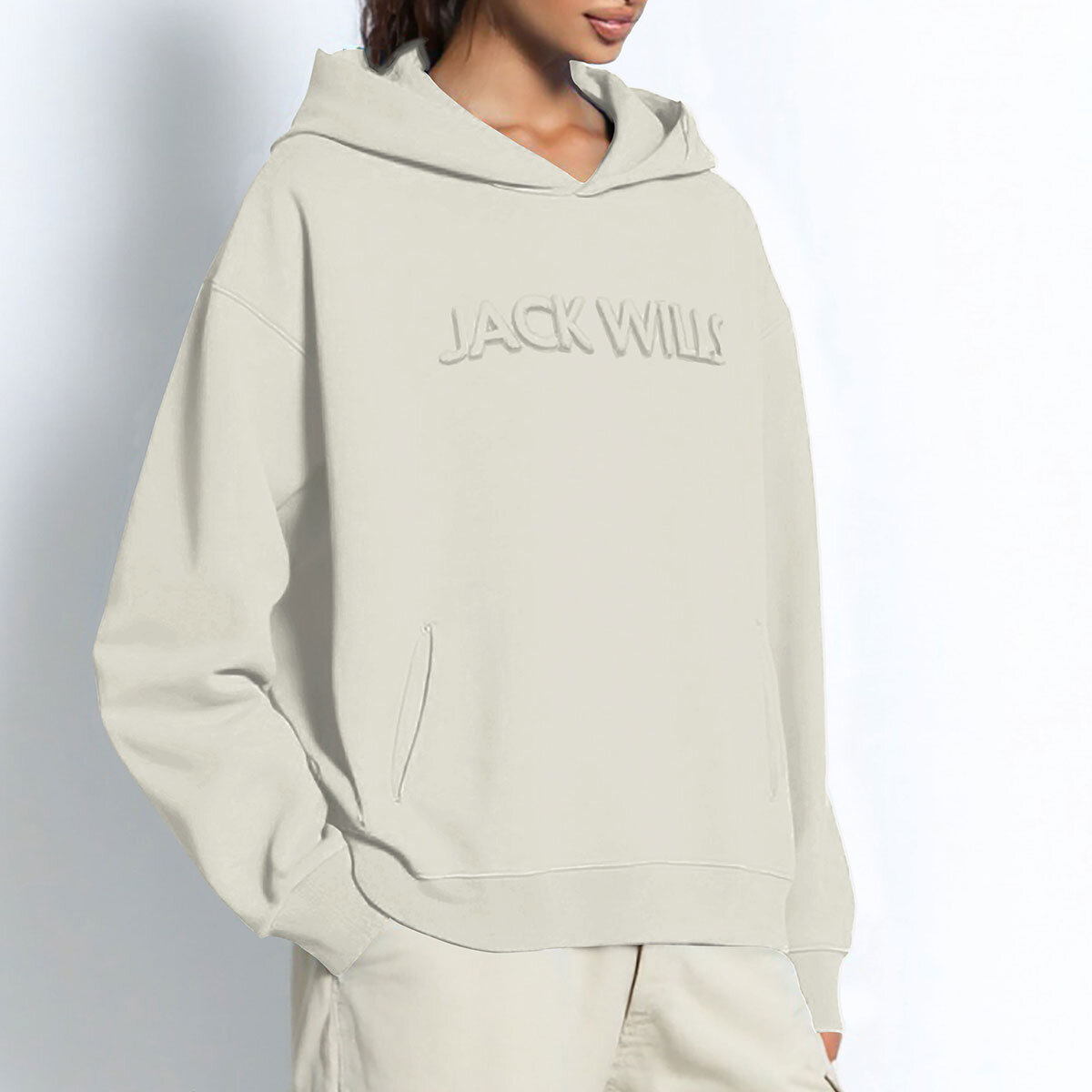 Jack Wills Ladies Embossed Logo Hoody in Beige