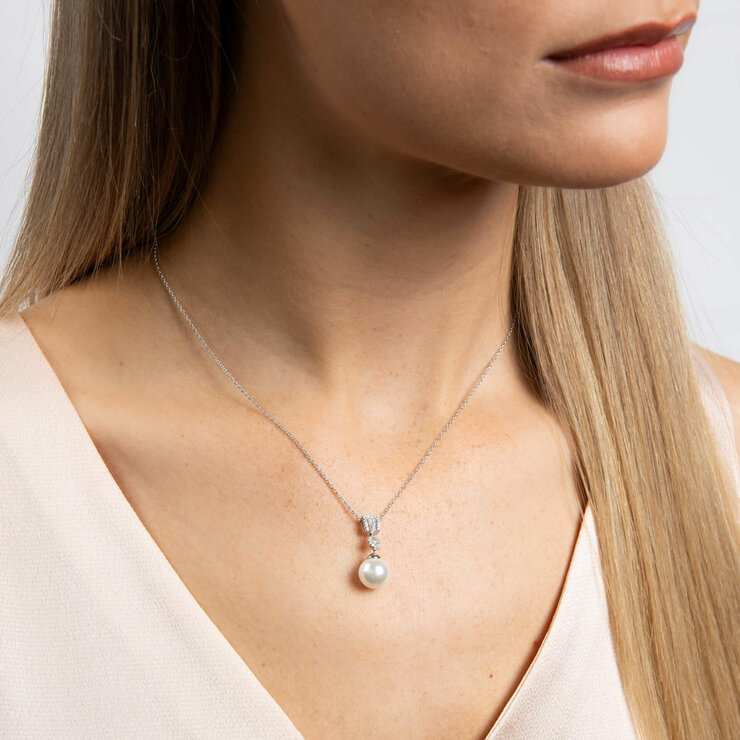 Diamonfire Zirconia and Shell Pearl Drop Pendant Diamonfire Zirconia and Shell Pearl Drop Pendant