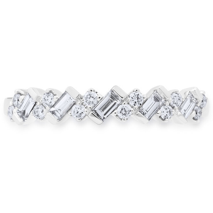 0.30ctw Baguette & Round Brilliant Cut Diamond Band Ring, 18ct White Gold
