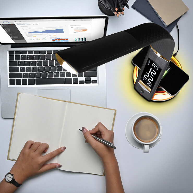 OttLite Wireless Charging LED Lamp with Colour Changing Base in Black
