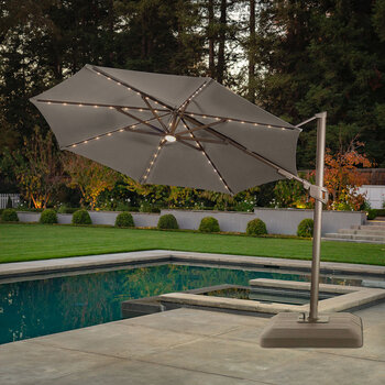 SunVilla 11ft (3.3m) Solar LED Round Cantilever Umbrella with Base in Grey