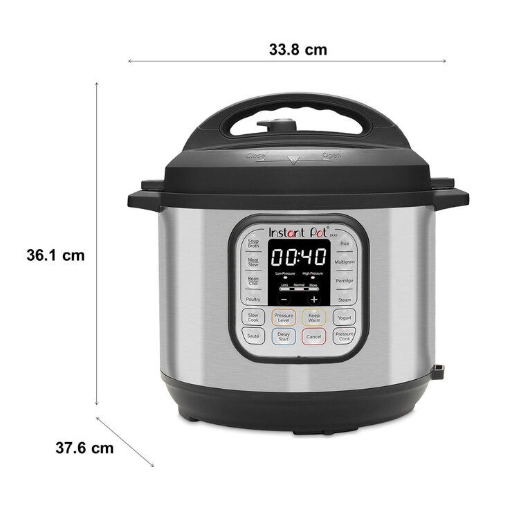 Front Profile of Instant Pot Pressure cooker with dimensions