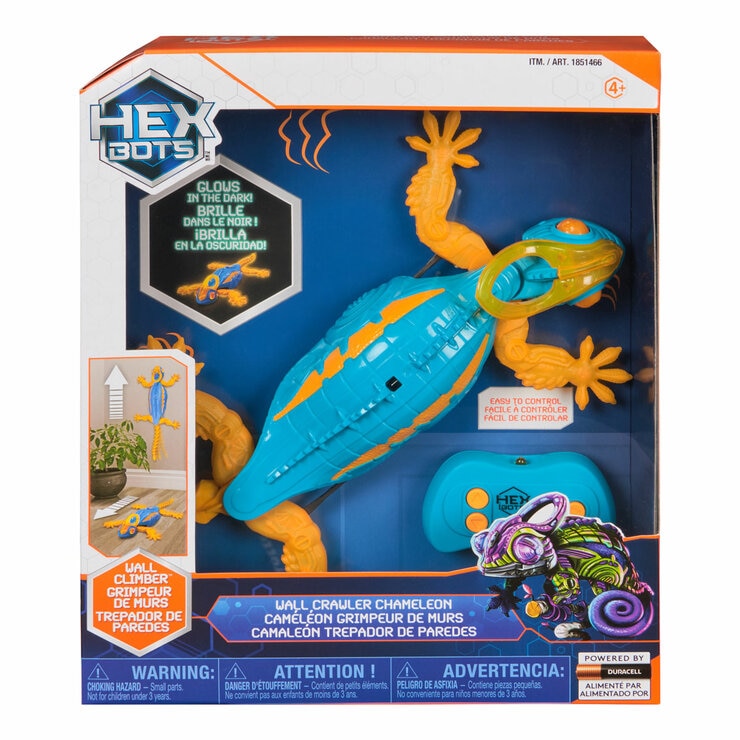 HEX BOTS Wall Crawler Chameleon, Rechargeable Remote Control Robot - Yellow (4+ Years)