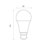 Line drawing of light bulb on white background with dimensions