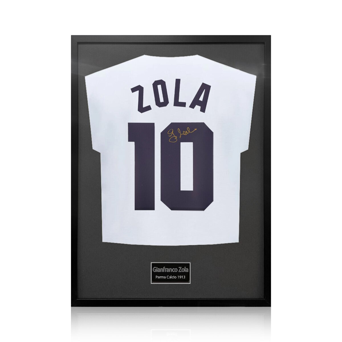 Gianfranco Zola Signed Framed Parma Calcio Football Shirt in Black Gianfranco Zola Signed Framed Parma Calcio Football Shirt in Black