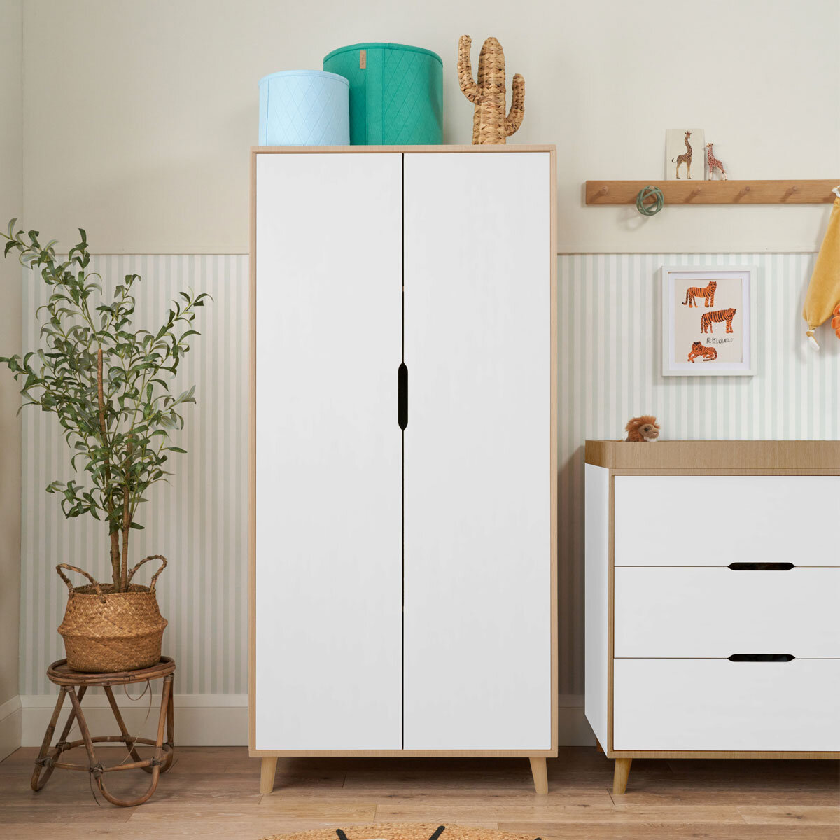 Tutti Bambini Fika 4 Piece Nursery Set with Sprung Mattress, White & Light Oak