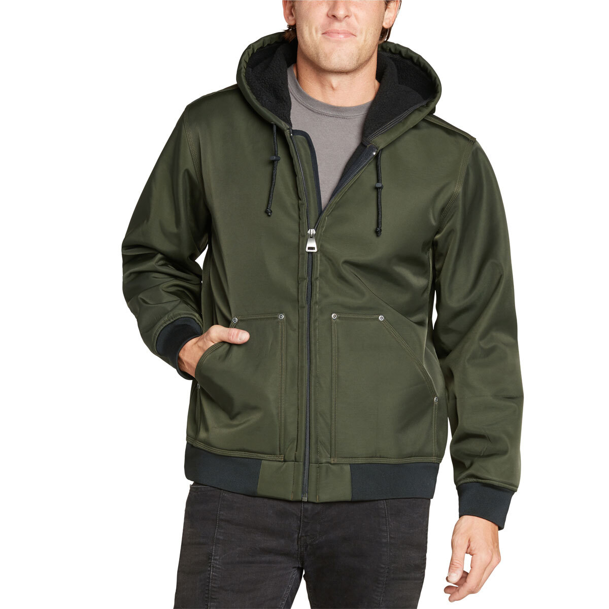 Kirkland Signature Men's Heavy Duty Hooded Work Jacket in Evergreen, Extra Large