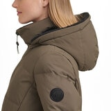 DKNY Women's Long Down Puffer Coat in Olive