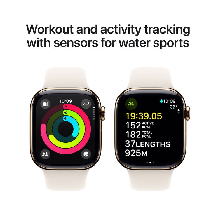 Buy Apple Watch Series 10 + Cellular, 42mm Gold Titanium Case with Starlight Sport Band S/M, MX063QA/A at costco.co.uk