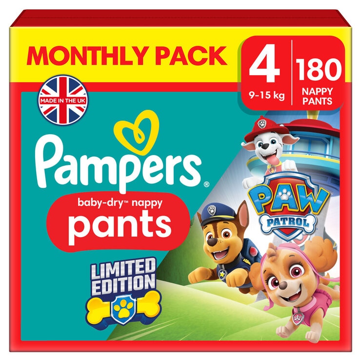 Pampers Paw Patrol Baby Dry Pants Size 4, 180 Pack Pampers Paw Patrol Baby Dry Pants Size 4, 180 Pack