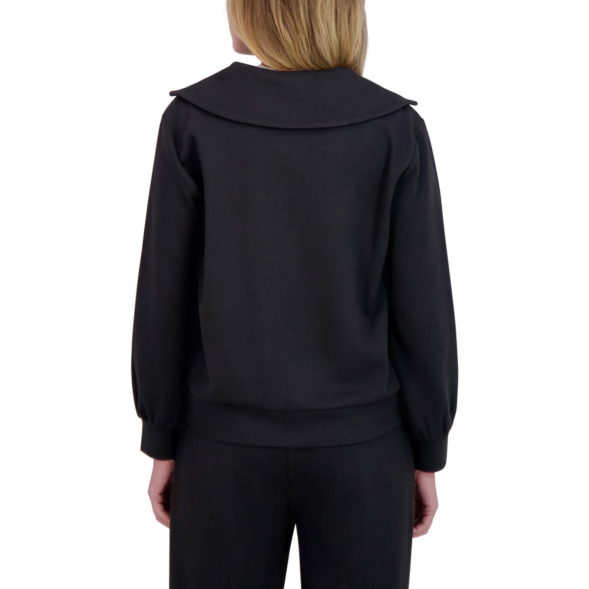 DKNY Ladies Waffle Knit 1/2 Zip in Black
