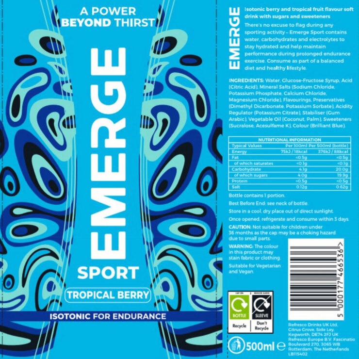 Emerge Isotonic Tropical Berry Energy Drink, 12 x 500ml Costco UK