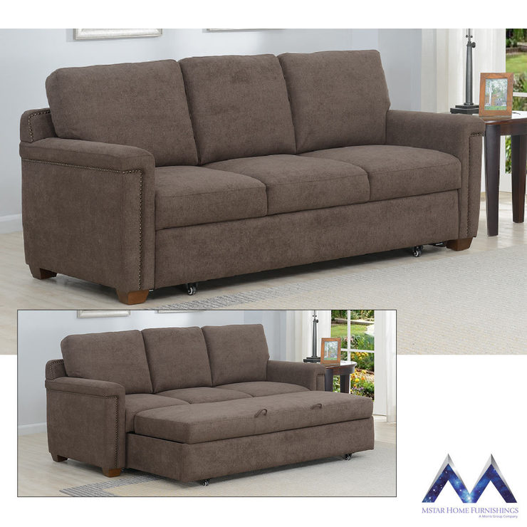 Mstar Arlene 3 Seater Brown Fabric Convertible Sofa Bed Costco Uk