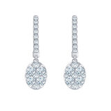 1ctw Oval Dangling Diamond Earrings, 14k White Gold