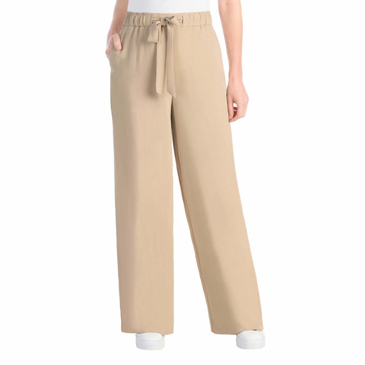 Hilary Radley Crinkle Wide Leg Pant in Beige