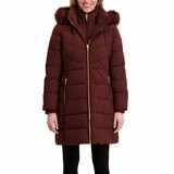 Halston Ladies Hooded Walker Coat in Burgundy