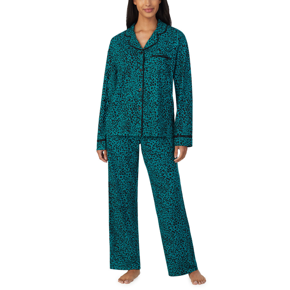 DKNY Notch Collar Pyjama Set in Green | Costco UK