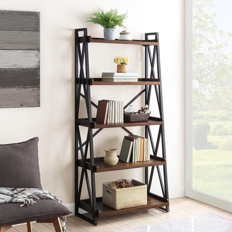 Bayside Furnishings Ladder Bookcase with 5 Fixed Shelves Costco UK