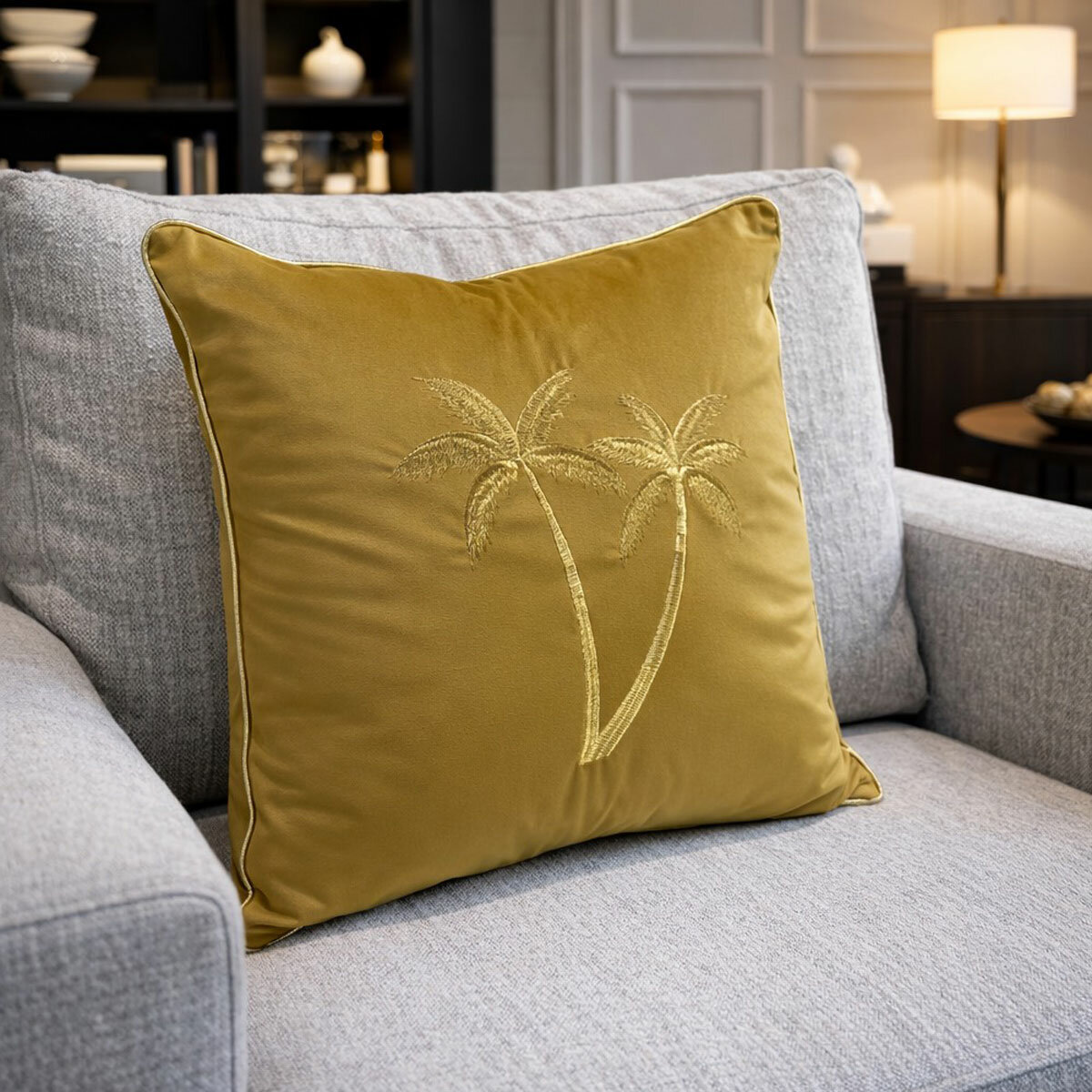 Malini Palms Embellished Velvet Cushion in 2 Colours, 45 x 45 cm