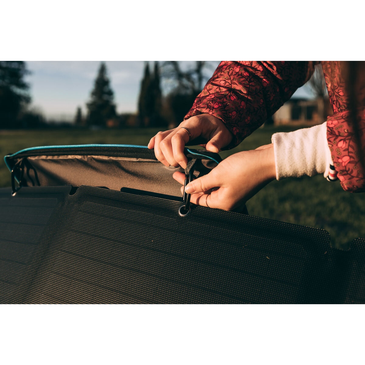 Lifestyle image of solar panel being setup