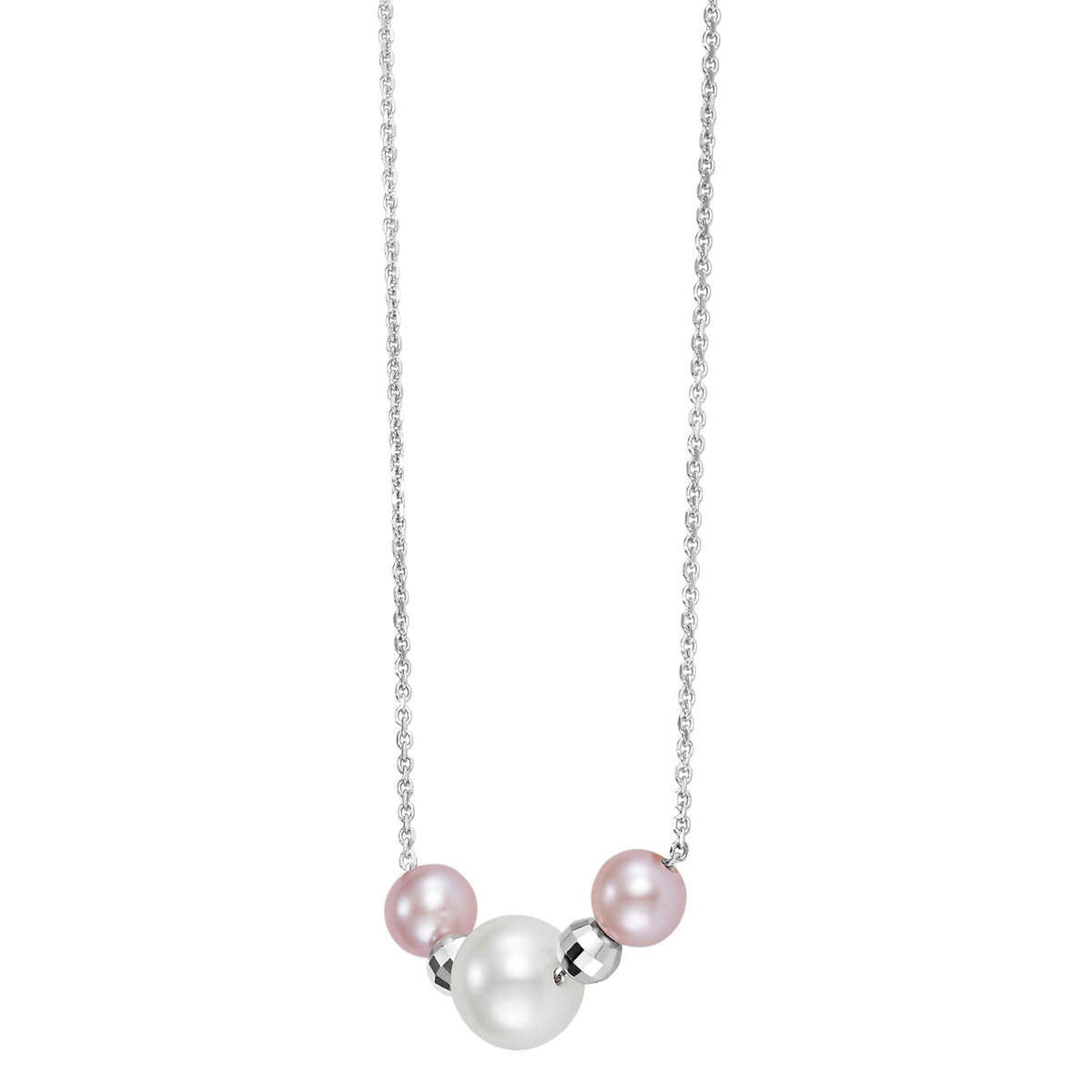 5.5-6mm White & 8-8.5mm Pink Cultured Freshwater Pearl Necklace, 14ct White Gold