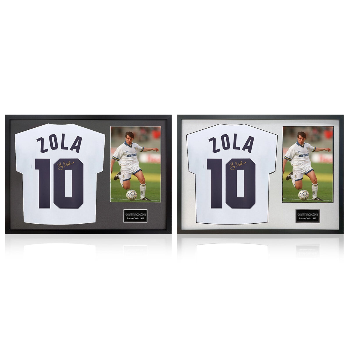 Gianfranco Zola Signed Framed Parma Calcio Football Shirt & 1 Photo in 2 Options: White or Black Mount Gianfranco Zola Signed Framed Parma Calcio Football Shirt & 1 Photo in 2 Options: White or Black Mount