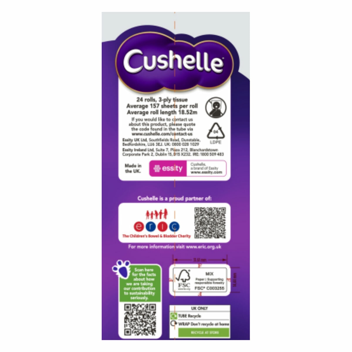 Cushelle Quilted Longer Rolls 3-Ply Toilet Tissue, 24 Rolls (157 Sheets)