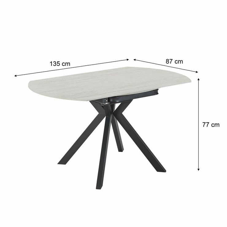 Indus Valley Cavella Round Ceramic Extending Dining Table + 4 Beige Chairs