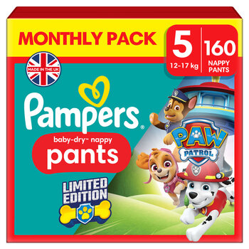 Pampers Paw Patrol Baby Dry Nappy Pants Size 5, 160 Pack